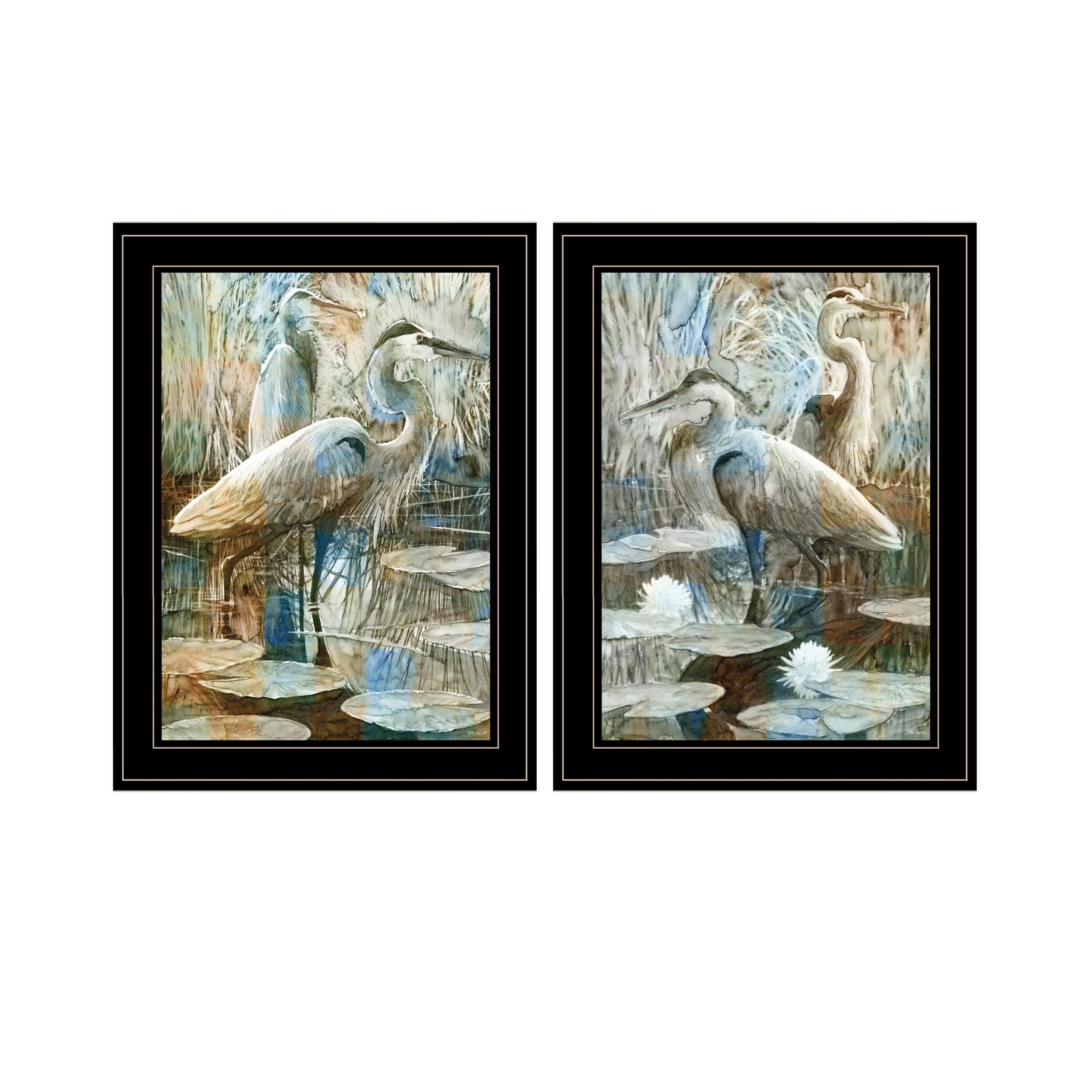 TrendyDecor4U Traditional "Marsh Herons I & Sea II" Framed Print Wall